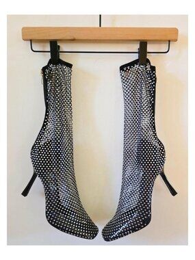 Billini rhinestone mesh ankle boots black pointed toe stiletto heels Y2K glam